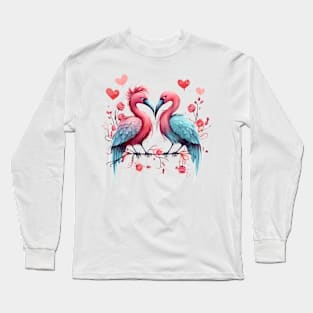 Valentine Kissing Moa Bird Couple Long Sleeve T-Shirt